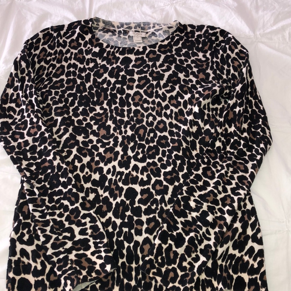 JCrew cotton teddy sweater-leopard xsmall